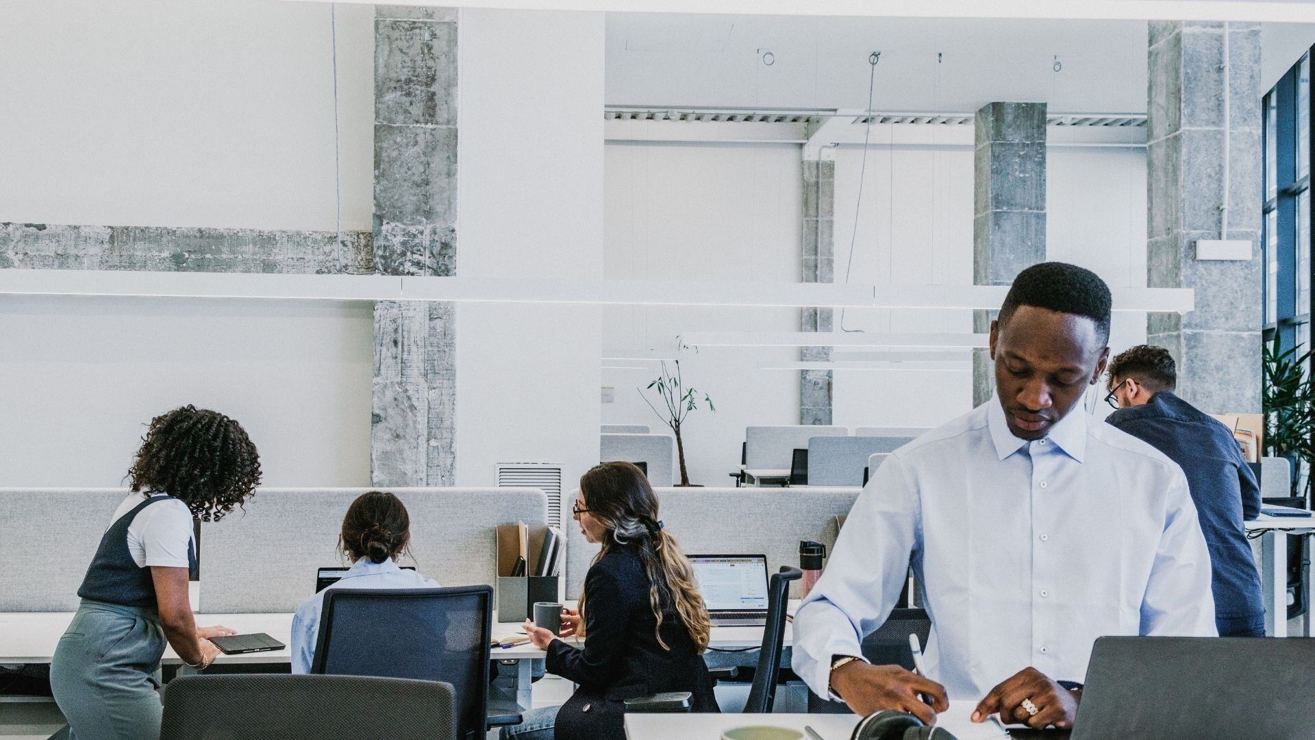 HR employees working while using new efficient technology 